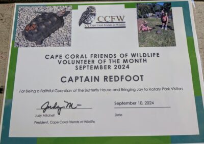 CCFW awards certificate to Captain Redfoot