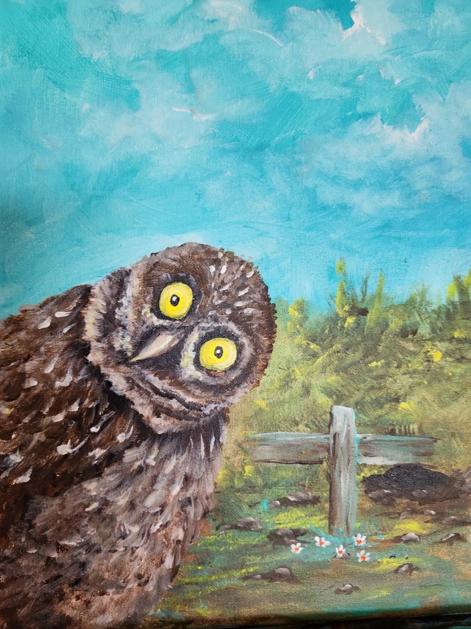 A painting of a Burrowing Owl